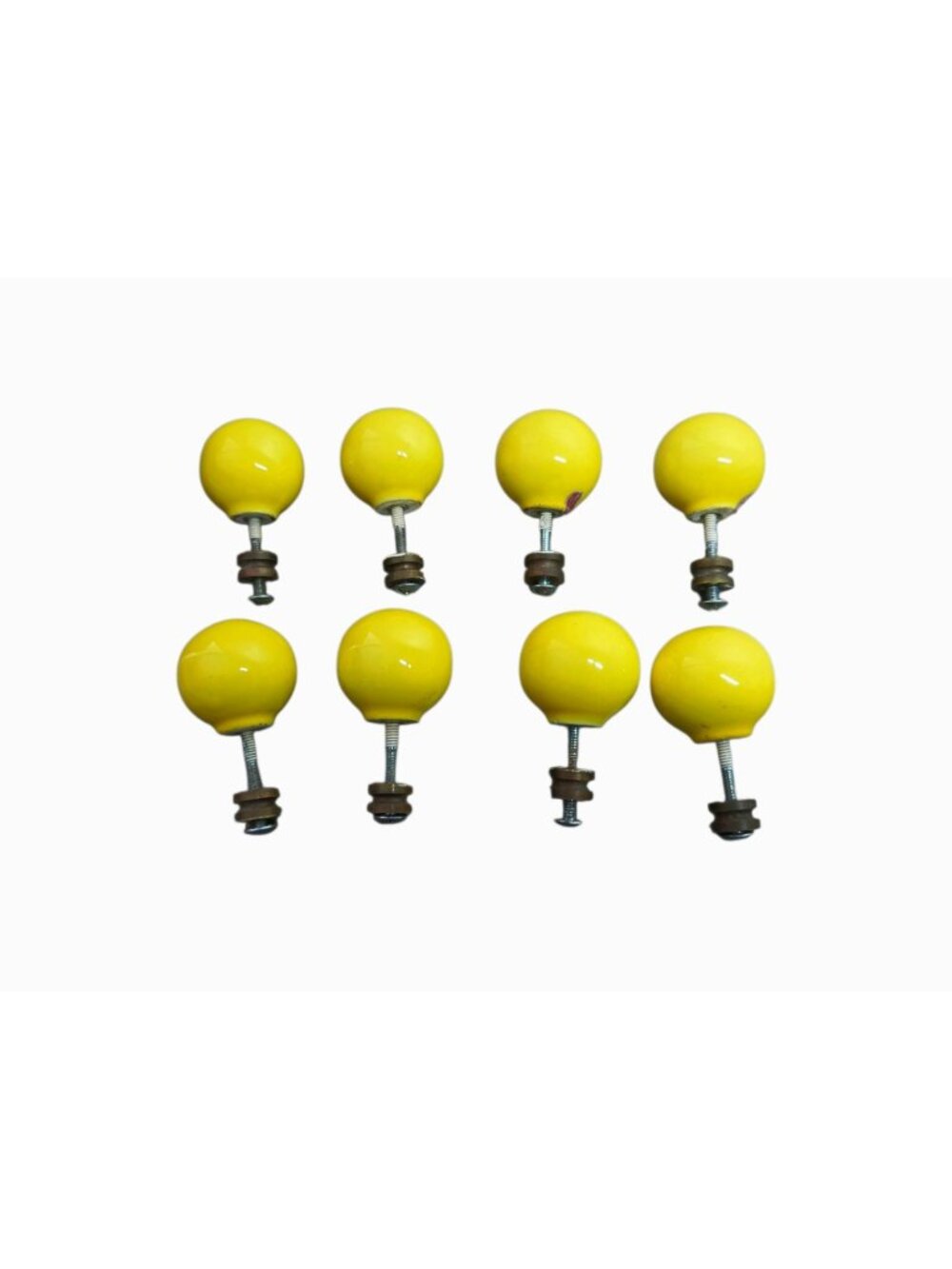 Vintage Retro YELLOW Porcelain Drawer Pulls Knobs Lot of 8 Made in JAPAN